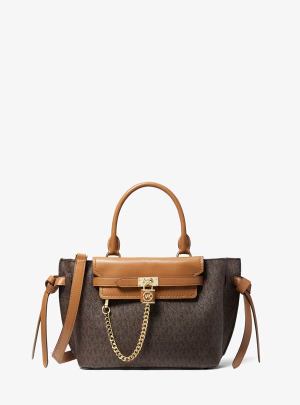 Damske Satchel Taske Michael Kors Hamilton Legacy Small Logo Belted Čokoláda Žlté - Kabelky Michael Kors Vypredaj | PUAGF-0493